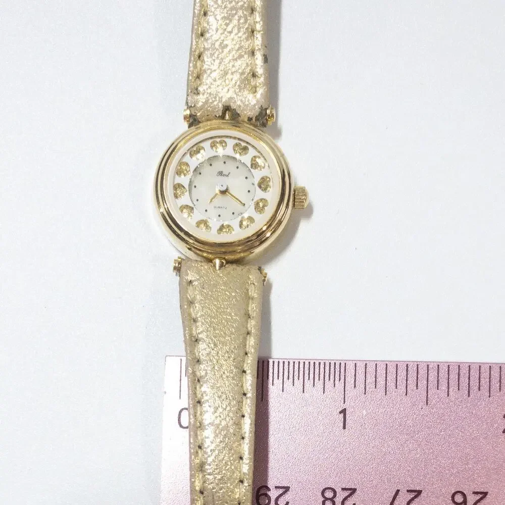 Vintage Heart Watch Pearl Quartz Gold Glitter Dial Not Working